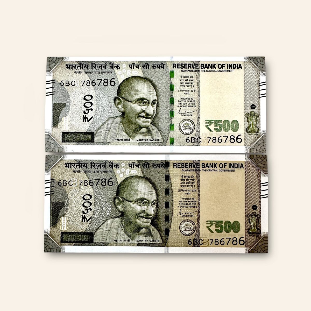 India Banknote Rs 500 Twin Set Gem Unc Bank Note Set Solid Holy Number 6BC 786786