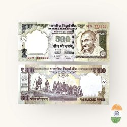 Rs 500 India Banknote Previous Issue Small Font Solid Number 222222 UNC Unique and Rare