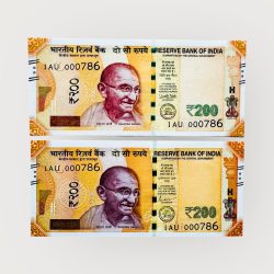 India Banknote Rs 200 Twin Set Gem Unc Bank Note Set Solid Holy Number 1AU 000786