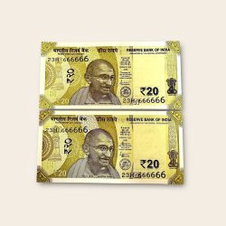 Rs 20 India Banknote Twin Pair Set GEM UNC 23H 666666 Unique and Rare