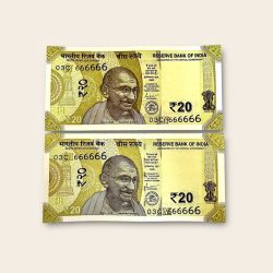 Rs 20 India Banknote Twin Pair Set GEM UNC 03C 666666 Unique and Rare