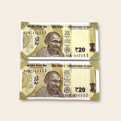 Rs 20 India Banknote Twin Pair Set GEM UNC 52K 111111 Unique and Rare