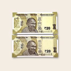 Rs 20 India Banknote Twin Pair Set 44E 111111 Gem UNC Unique and Rare