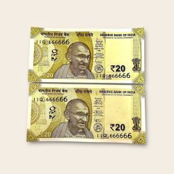 Rs 20 India Banknote Twin Pair Set GEM UNC 11Q 666666 Unique and Rare