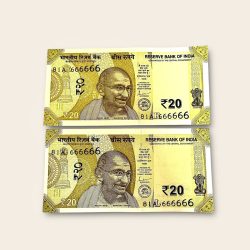 Rs 20 India Banknote Twin Pair Set GEM UNC 81A 666666 Unique and Rare