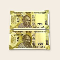 Rs 20 India Banknote Twin Pair Set GEM UNC 61U 666666 Unique and Rare