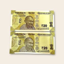Rs 20 India Banknote Twin Pair Set GEM UNC 74P 555555 Unique and Rare