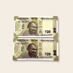 Rs 20 India Banknote Twin Pair Set GEM UNC 19G 786000 Unique and Rare