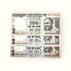 Rs 100 India Banknote 786786 000786 and 786000 Unc Unique and Rare Small Font Previous Issue