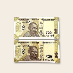 Rs 20 India Banknote Twin Pair Set GEM UNC 50T 786786 Unique and Rare