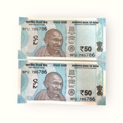 Rs 50 Republic India Banknote Twin Set 9PU Holy Number 786786 Gem Unc Unique and Rare