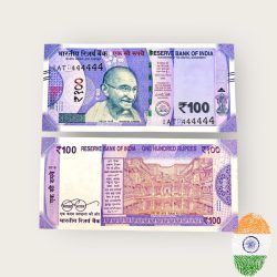 Rs 100 India Banknote Solid Fancy Number 444444 Gem Unc Unique and Rare