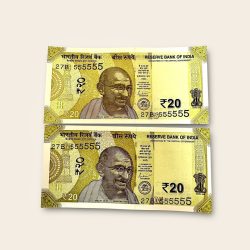 Rs 20 India Banknote Twin Pair Set GEM UNC 27B 555555 Unique and Rare