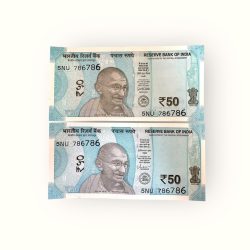 Rs 50 Republic India Banknote Twin Set 5NU Holy Number 786786 Gem Unc Unique and Rare
