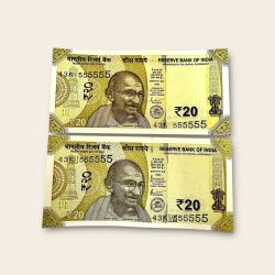 Rs 20 India Banknote Twin Pair Set GEM UNC 43K 555555 Unique and Rare