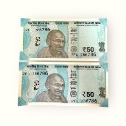 Rs 50 Republic India Banknote Twin Set 7FL Holy Number 786786 Gem Unc Unique and Rare