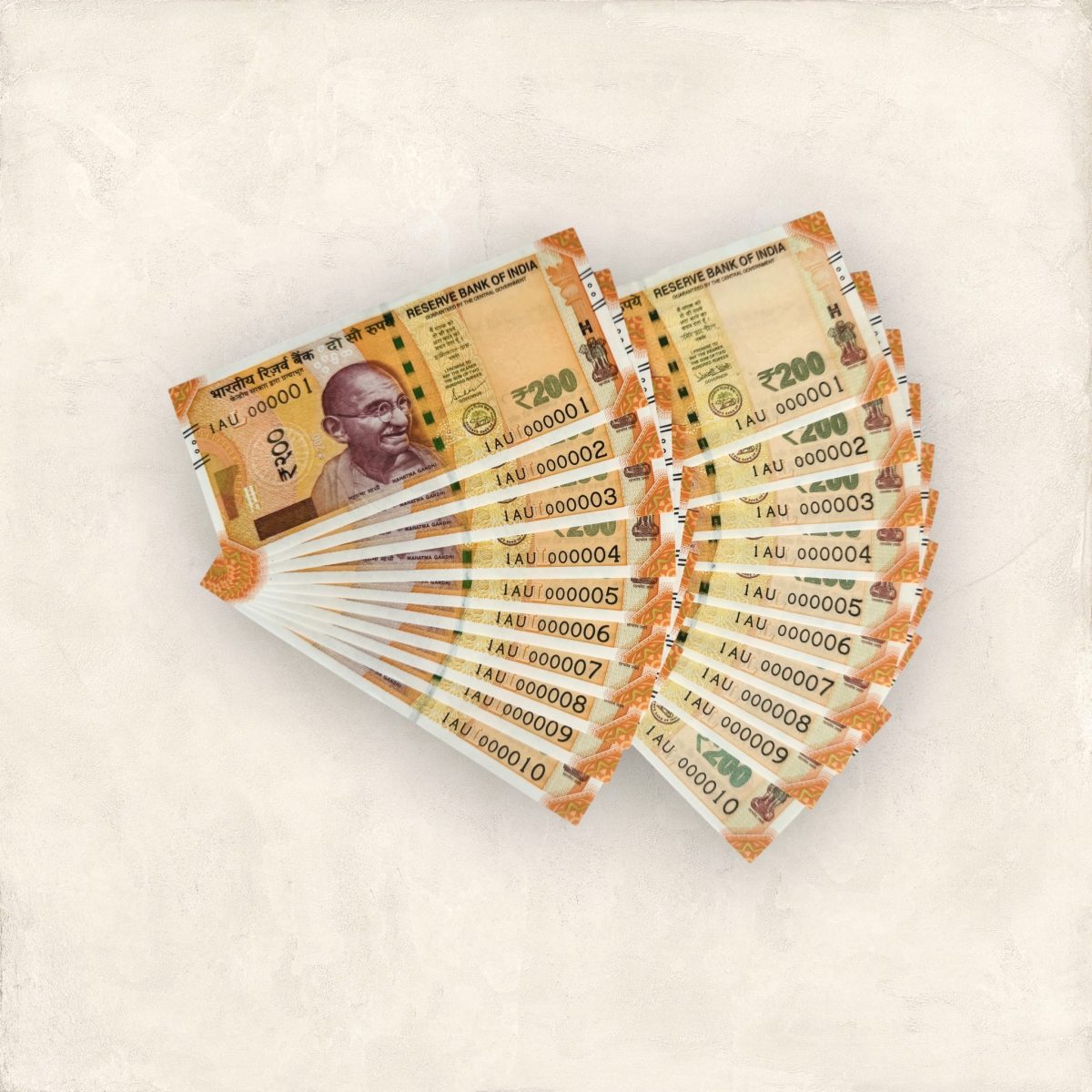 Rs 200 India Banknote Twin Set Low Serial 000001 to 10 Gem Unc Unique and Rare 2 Sets Same Number