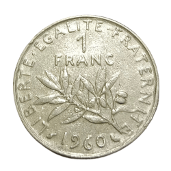 FRANCE Nickel 1 FRANC Year 1960 FLORA and FAUNA with WOMEN Theme in High Collectable Grade.