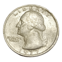 Alternative view of UNITED STATES OF AMERICA Cu/Ni ONE QUARTER DOLLAR Year 1977 "LIBERTY" in Collectable Grade.