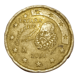 SPAIN Brass 20 EURO CENT Year 2001 in Used Condition.