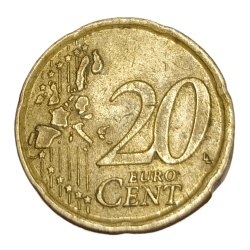 Alternative view of SPAIN Brass 20 EURO CENT Year 2001 in Used Condition.