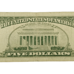 Alternative view of UNITED STATES OF AMERICA 5 DOLLERS Year 1995 LINCOLN Portrait in Used Condition.