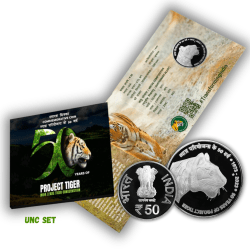 50 Rupee 2023 Issued 50 Years of Project Tiger Commemorative Coin UNC Silver Set