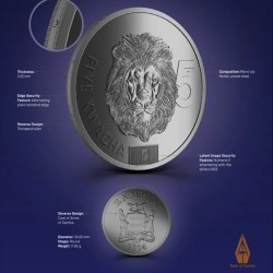 Zambia, 5 Kwacha, 2024, Lion, UNC Condition.