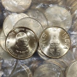 (10 PCS LOTT) 5 Rs. Birth Centenary Of Biju Patnayak CALCUTTA MINT VERY RARE COINS UNC