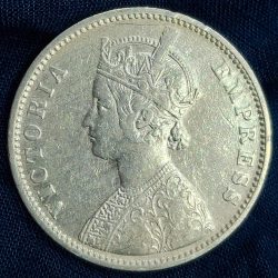 Alternative view of 1880 ONE RUPEES VICTORIA BRITISH INDIA HIGH GRADED SILVER EXTREMELY RARE COIN #A-54