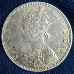 Alternative view of 1889 One Rupees Victoria British India High Graded Silver Extremely Rare Coin #A-55
