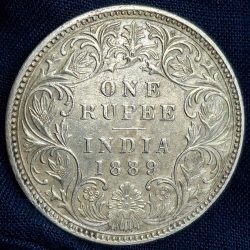 1889 One Rupees Victoria British India High Graded Silver Extremely Rare Coin #A-55
