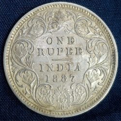 1887 One Rupees Victoria British India High Graded Silver Extremely Rare Coin #A-56