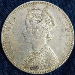 Alternative view of 1893 One Rupees Victoria British India High Graded Silver Extremely Rare Coin #A-57