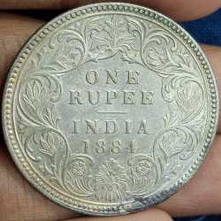 1884 One Rupees Victoria British India High Graded Silver Extremely Rare Coin #A-61