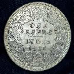 1886 One Rupees Victoria British India High Graded Silver Extremely Rare Coin #A-62