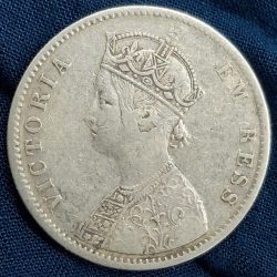 Alternative view of 1887 ONE RUPEES VICTORIA BRITISH INDIA SILVER EXTREMELY RARE COIN #A-66