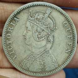 Alternative view of 1876 ONE RUPEES VICTORIA BRITISH INDIA SILVER EXTREMELY RARE COIN #A-69