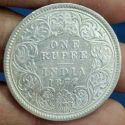 1877 One Rupees Victoria British India Silver Extremely Rare Coin #A-70