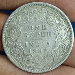 1887 One Rupees Victoria British India Silver Extremely Rare Coin #A-71