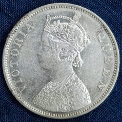 Alternative view of 1862 ONE RUPEES VICTORIA BRITISH INDIA SILVER EXTREMELY RARE COIN #A-73