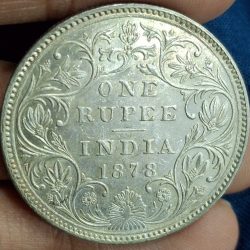 1878 One Rupees Victoria British India High Grade Silver Extremely Rare Coin #A-75