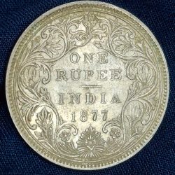 1877 One Rupees Victoria British India High Grade Silver Extremely Rare Coin #A-77