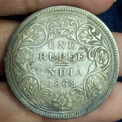1862 One Rupees Victoria British India Silver Extremely Rare Coin #A-83