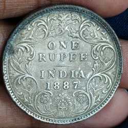 1887 One Rupees Victoria British India Silver Extremely Rare Coin #A-84