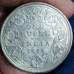 1876 One Rupees Victoria British India High Graded Silver Extremely Rare Coin #A-87