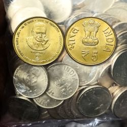 Small Potrait Coin 100 Coins Pouch of Five Rs Rare PCM Prasanta Chandra Mahalanobis Future Coins Kolkata Mint 100 Pcs Given RBI Sealed Packet