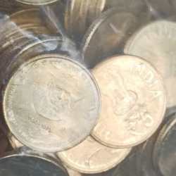 Alternative view of Small Potrait Coin 100 Coins Pouch of Five Rs Rare PCM Prasanta Chandra Mahalanobis Future Coins Kolkata Mint 100 Pcs Given RBI Sealed Packet