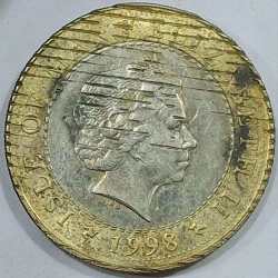 Alternative view of Isle of Man 2 Pounds 1998- Elizabeth II Three race cars - head in tiara RARE Bimetallic COIN #L-650