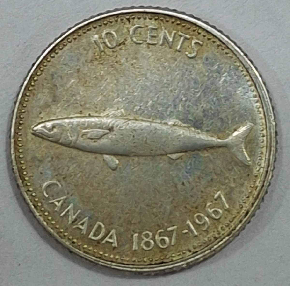 Canada 10 Cents 1967 - Elizabeth II 2nd portrait, Confederation- 80% Commemorative issue RARE SILVER COIN #L-652